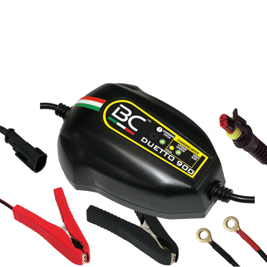 BC Battery DUETTO 900 Caricabatterie e  Mantenitore 12V - 1A, Pb. Acido e Litio Scooter e Moto