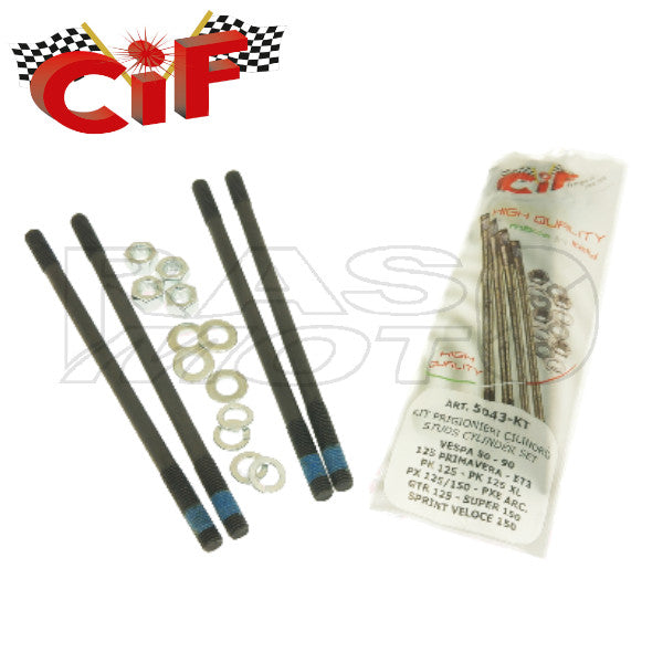 Cif 5043-KT Cylinder Stud Kit Complete With Nuts And Washers Piaggio VESPA 50 - 90 - 125 PRIMAVERA - ET3 - PK - PK XL - PX - PXE ARC. - GTR - SUPER - SPRINT VELOCE