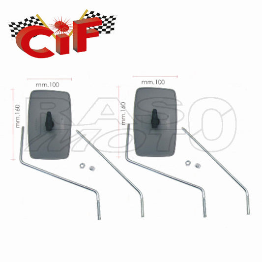 Cif Pair of Right and Left Rear View Mirrors with Rods Grey Piaggio APE 50 - P50 - MPV - P501 - P601V- CAR - P2 20215