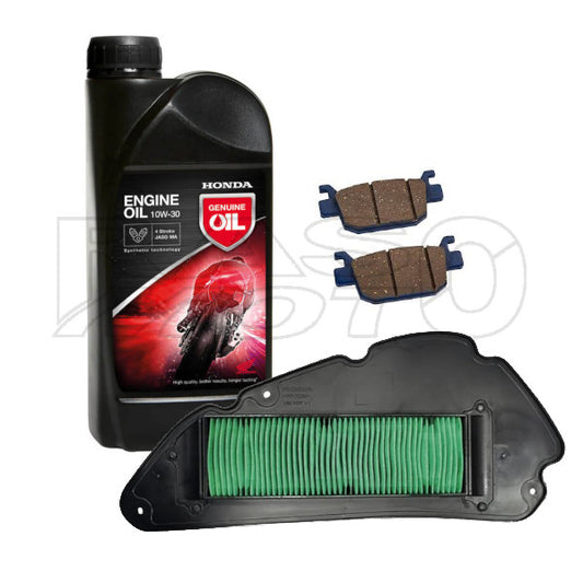 Honda Kit Tagliando Olio Motore 10w30 1LT + Filtro Aria + Pastiglie Posteriori SH 125-150 2020-2025 Ricambi Originali