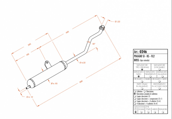 SITO Marmitta Scarico Piaggio SI - KS - FL2 - BOSS round shape Tipo Originale