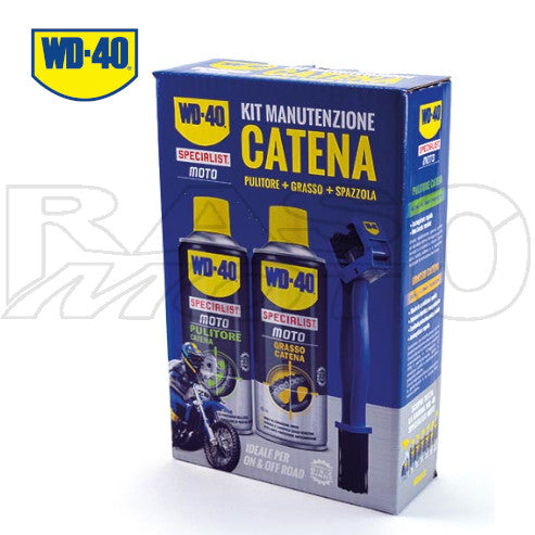 WD-40 Kit Manutenzione Catena Pulitore 400ml + Grasso 400ml + Spazzola Per Moto