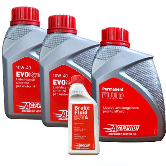 Act-Pro! Kit Tagliando Liquidi Olio Motore 10w40 2Lt + Liquido Radiatore Antigelo 1Lt + Liquido Freni DOT4 0,25L Originale CF Moto - VOGE - Kymco