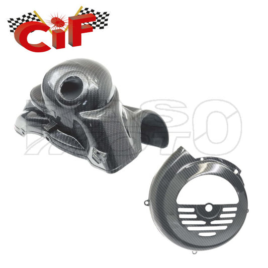 Cif Kit Carbon Look Piaggio VESPA 50 Cuffia Raffreddamento Cilindro + Copriventola In Ferro