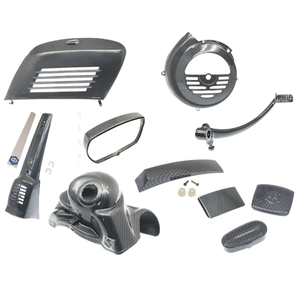 Cif Kit Carbon Look VESPA 50 SPECIAL Copriventola + Coperchi Molleggio + Contachilometri + Cuffia + Copristerzo + Ghiera Faro + Visiera Stop + Cresta + Pedale Avviamento + Sportello Motore