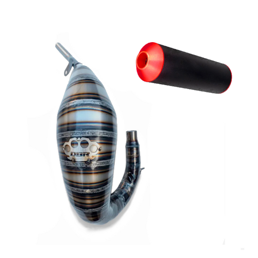 DBR Scarico Marmitta Pancia + Silenziatore Rosso Superfast Alta 50cc D.28 Per Moto AM6 Beta RR ENDURO - MOTARD 2012-2025