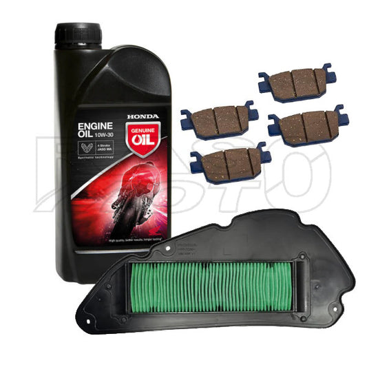Honda Kit Tagliando Olio Motore 10w30 1LT + Filtro Aria + Pastiglie Posteriori e Anteriori SH 125-150 2020-2025 Ricambi Originali