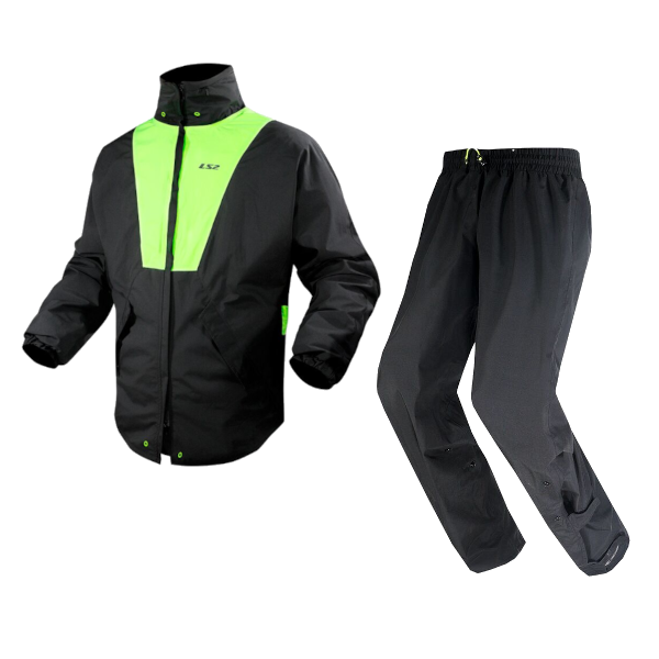 LS2 X-Rain Completo Giacca E Pantalone Impermeabili BLACK H-V YELLOW Antipioggia