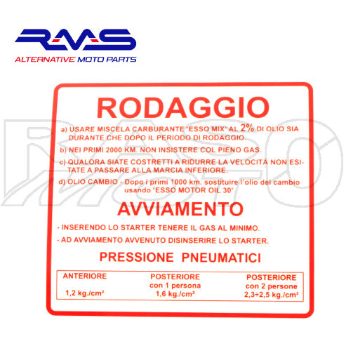 RMS Adesivo RODAGGIO Piaggio VESPA 50 SPECIAL - L - N - R - S - 90 - PK - PK S - 125 ET3 - PRIMAVERA